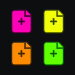 Obraz premium Add File four color glowing neon vector icon