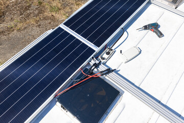 Solar panels on top of a caravan