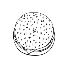 Cheeseburger with beef cutlet with cheese in a bun with sesame seeds