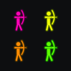 Archer Silhouette four color glowing neon vector icon