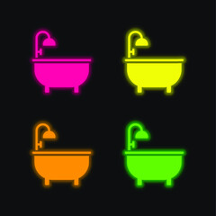 Bathtub four color glowing neon vector icon