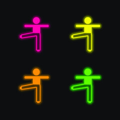 Arms And Leg Stretching four color glowing neon vector icon