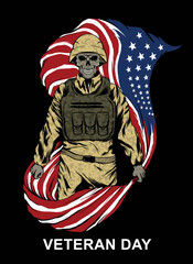 Veteran day with skull army hold america flag artwork illustration