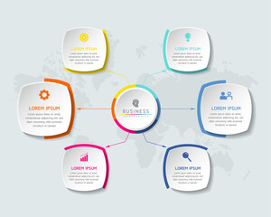 Vector illustration infographics design template, business information, presentation chart, with 6 options or steps. 