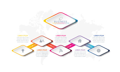 Vector illustration infographics design template, business information, presentation chart, with 5 options or steps. 