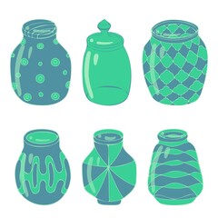 A set of cans of different shapes and colors for decor