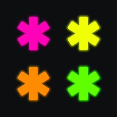 Asterisk four color glowing neon vector icon