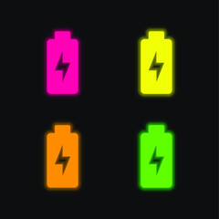 Battery four color glowing neon vector icon