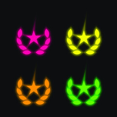 Award four color glowing neon vector icon