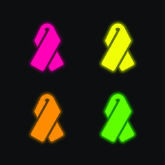 Awarennes Lace four color glowing neon vector icon