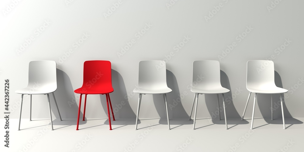 Wall mural one out unique red chair concept with white chairs