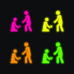 Begging four color glowing neon vector icon