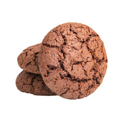 Tasty dark chocolate cookies isolated on the white background