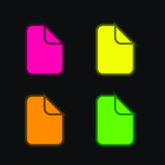 Blank Page four color glowing neon vector icon