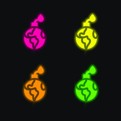 Bomb four color glowing neon vector icon