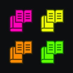 Book four color glowing neon vector icon