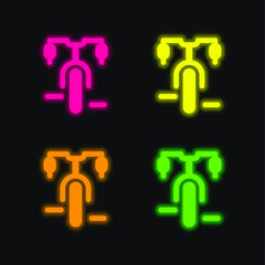 Bicycle four color glowing neon vector icon