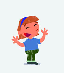 Very pleased cartoon character of little girl on jeans