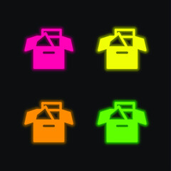 Box Filled four color glowing neon vector icon
