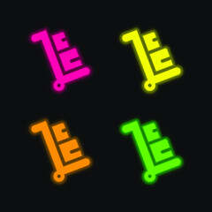 Box four color glowing neon vector icon