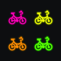 Fototapeta premium Bicycle four color glowing neon vector icon