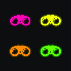 Big Binocoulars four color glowing neon vector icon