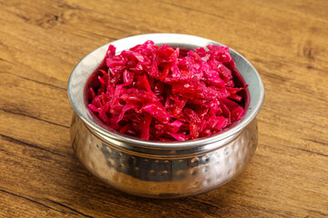 Marinated red cabbage in the bowl