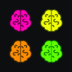 Brain four color glowing neon vector icon