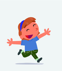 cartoon character of little girl on jeans running happily