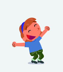 Fototapeta premium cartoon character of little girl on jeans running very euphoric.