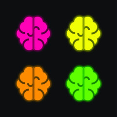 Brain four color glowing neon vector icon