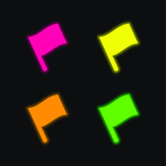 Black Pole Flag four color glowing neon vector icon
