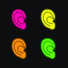 Big Ear four color glowing neon vector icon