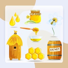 Honey sugar tasty healthy food decorative icons set isolated vector illustration