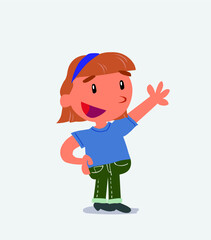  Pleased cartoon character of little girl on jeans explaining something
