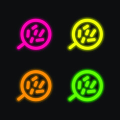 Body Cells Under A Magnification Tool four color glowing neon vector icon