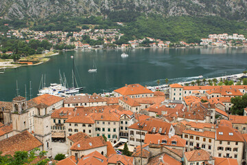 Panoramic view of the city and bay on the summer day. Kotor. Montenegro.