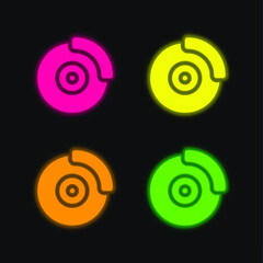 Brake Disc four color glowing neon vector icon