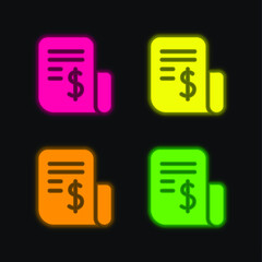 Bill four color glowing neon vector icon