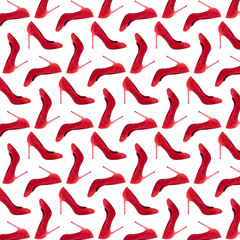 Pattern collage of photos of women's red shoes with heels
Red shoes pattern. High heels women footwear background.