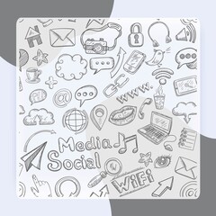 Social media seamless pattern with doodle communication signs vector illustration