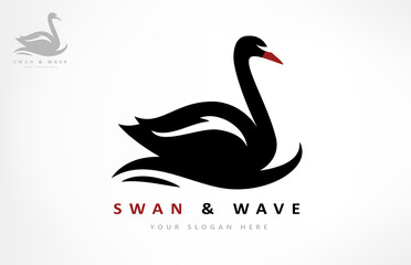 Swan and wave logo vector. Bird design.