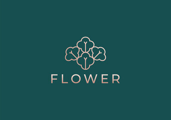 Luxury elegant flower logo linear line art monogram style. Flower symbol. Beauty, spa, salon, cosmetics or boutique logo and more business.
