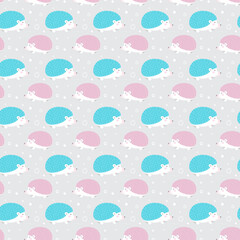 Baby pattern with hedgehog, clouds, moon, stars and flowers