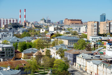 Top view of the rooftops of residential buildings in the Khamovniki district and Prechistenka street, Moscow