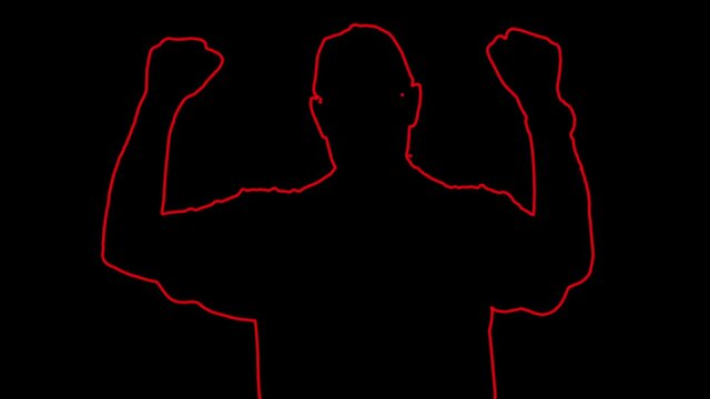 The contour of a man at a protest rally on a black background.