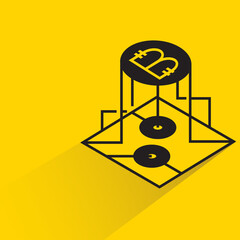 bitcoin microchip with shadow on yellow background