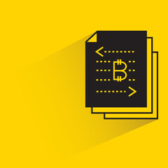 bitcoin and code document icon with shadow on yellow background