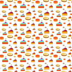 Cake slices and cookies colorful seamless pattern