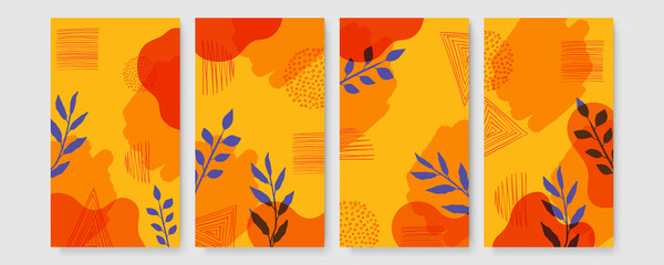 Obraz premium Vector design templates in simple modern style with copy space for text, flowers and leaves - wedding invitation backgrounds and frames, social media stories wallpapers 